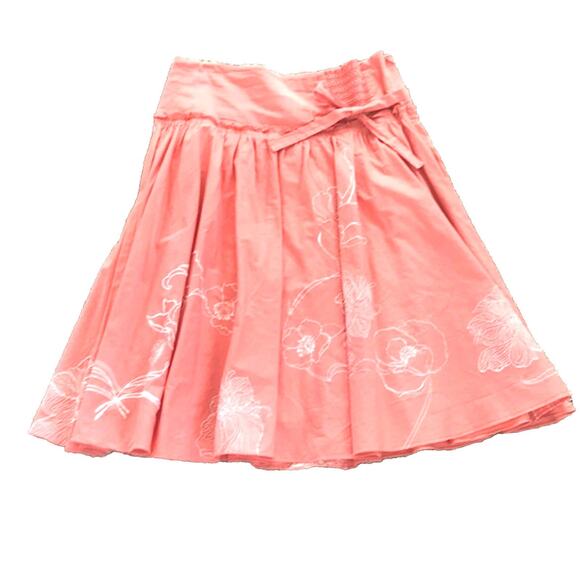 elevenses Dresses & Skirts - Elevenses Anthropologie Embroidered Cotton Skirt Coral Pink Floral Midi 8